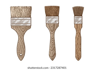 Paint brushes set engraved illustration. Hand drawn engraving style vector illustration.
