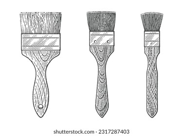 Paint brushes set engraved illustration. Hand drawn engraving style vector illustration.