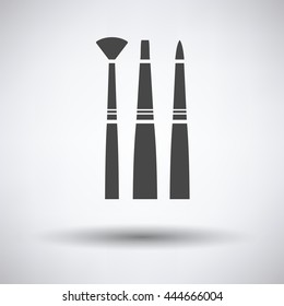 Paint brushes set icon on gray background, round shadow. Vector illustration.