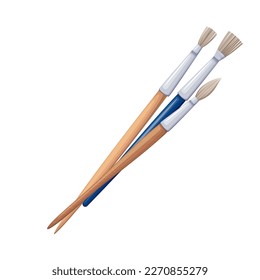 Paint brushes vector illustration. Cartoon isolated group of paintbrushes with different tip shapes, plastic and wooden handles, bunch of artists and painters tools to paint, supplies for art workshop