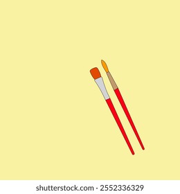 Paint brushes vector illustration on yellow background. Painting tools, art supplies.