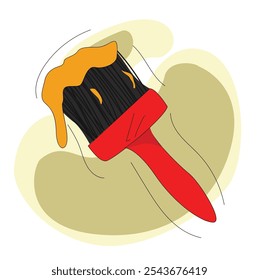 Paint brush,paint brush with red color handle,yellow color