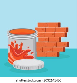 paint bucket and bricks construction and renovation