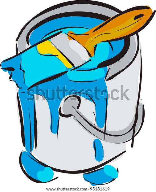 Paint Bucket Brush Blue Cartoon Sketch Stock Vector (Royalty Free) 95181619