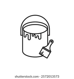 Paint bucket and paint brush icon in liner stroke style