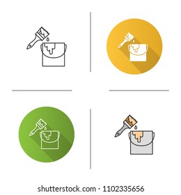 Paint bucket with brush icon. Painting, dyeing. Painting, dyeing. Flat design, linear and color styles. Isolated vector illustrations