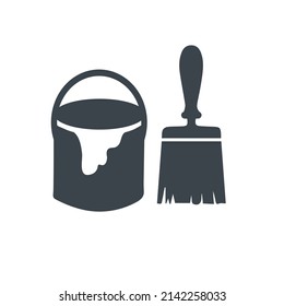 Paint Bucket and Brush icon stock illustration on white background.