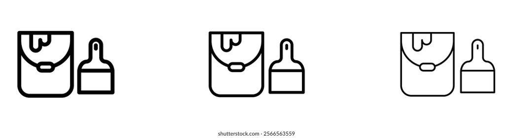 Paint bucket and paint brush icon in tree different line stroke sizes.