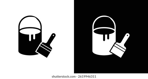 Paint bucket and paint brush icon vector, solid logo illustration, pictogram