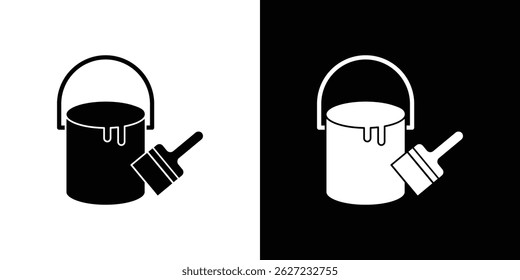 Lackeimer und Pinsel-Symbol, Vektorgrafik, Vollbild, Piktogramm