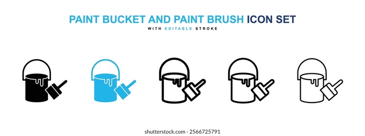 Paint bucket and paint brush icons vector collection pack.