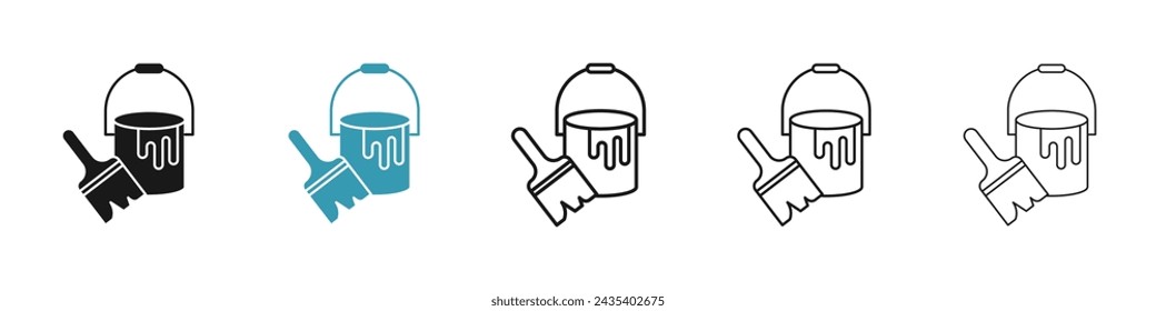 Paint Bucket and Brush Vector Icon Set. Creative Strokes vector symbol for UI design.