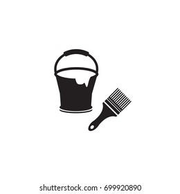 Paint bucket and brush vector icon isolated