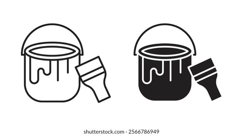 Paint bucket and paint brush vector line icon illustration