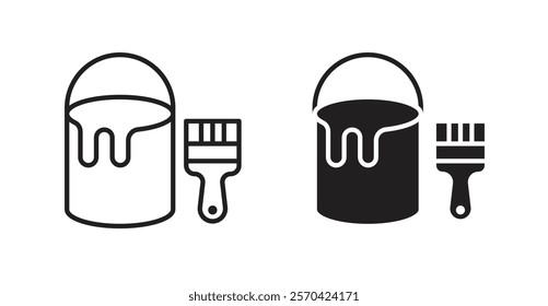 Paint bucket and paint brush vector web icons set