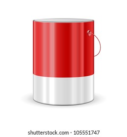 Paint bucket, can  silver red isolated on white background