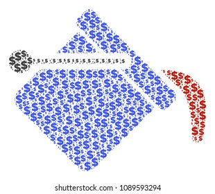 Paint bucket collage of dollars and sphere points. Vector banking icons are grouped into paint bucket illustration.