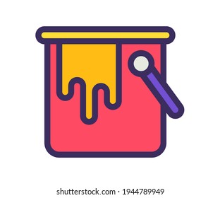 color de cubo de pintura icono aislado único con línea rellena y estilo plano de contorno