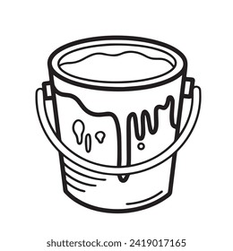 Dibujar ilustración del icono vectorial del contenedor del cubo aislado en el fondo blanco cuadrado. Sencillo dibujo de dibujos animados planos monocromáticos en blanco y negro.