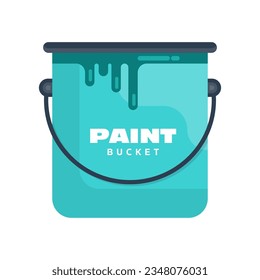 Paint Bucket in Flat Cartoon Style on White Background