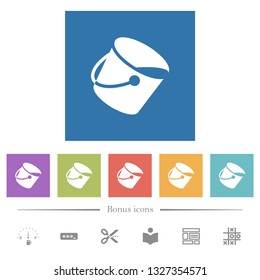 Paint bucket flat white icons in square backgrounds. 6 bonus icons included.