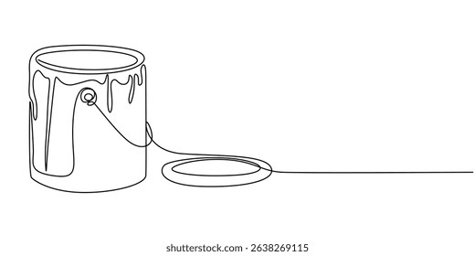 Paint Bucket Graphic Design Thin Line Icon, Can of paint, glue, varnish, thinner, building materials one line art. Continuous line drawing of repair, professional, hand, people, concept, support