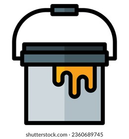 paint bucket icon in filled line style isolated on white background. Construction tools, vector illustration for graphic design projects