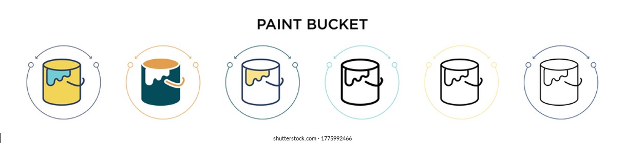 Paint bucket icon in filled, thin line, outline and stroke style. Vector illustration of two colored and black paint bucket vector icons designs can be used for mobile, ui, web