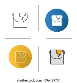 Paint bucket icon. Flat design, linear and color styles. Isolated vector illustrations