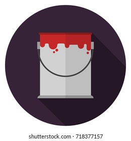 Paint bucket icon. Illustration in flat style. Round icon with long shadow.