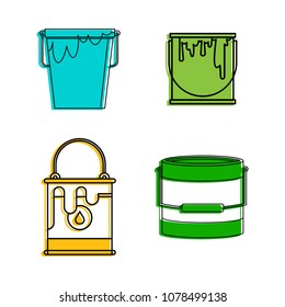 Paint bucket icon set. Color outline set of paint bucket vector icons for web design isolated on white background