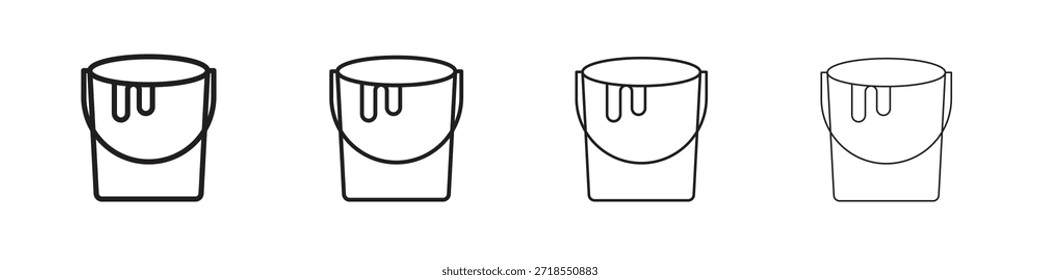 Iconos de cubo de pintura, conjunto de iconos lineales. Iconos lineales negros de la palma