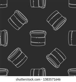 Paint bucket isolated seamless pattern on dark gray almost black background. llustration on the theme of apartment renovation and tools for repair.