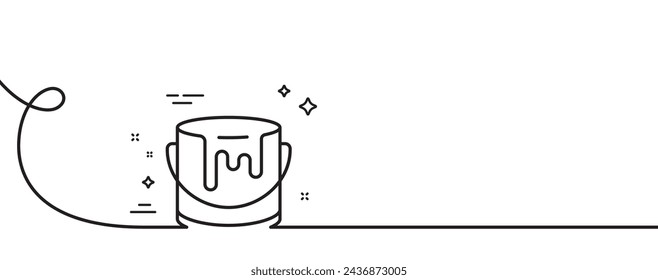 Paint bucket line icon. Continuous one line with curl. Tin of acrylic paint sign. Painter can symbol. Paint single outline ribbon. Loop curve pattern. Vector