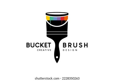 Paint bucket logo design combined with brush in creative concept