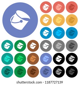 Paint bucket multi colored flat icons on round backgrounds. Included white, light and dark icon variations for hover and active status effects, and bonus shades.