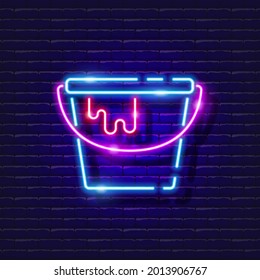 Paint bucket neon icon. Vector illustration for design. Repair tool glowing sign. Construction tools concept.