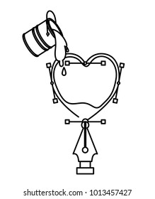 paint bucket over heart design with fountain pen in black contour