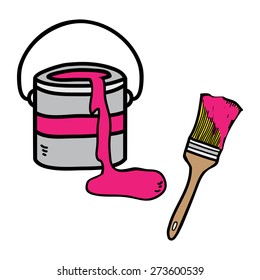 Paint bucket with paintbrush. Vector illustration.