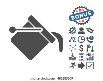 Paint Bucket pictograph with bonus pictures. Vector illustration style is flat iconic bicolor symbols, cobalt and gray colors, white background.