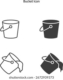 Cubo de pintura vertiendo el icono de Vector en el contorno y estilo glifo.