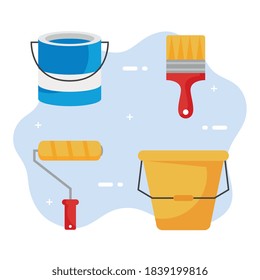 paint bucket roll and brush design of remodeling working and repairing theme Vector illustration