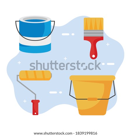 paint bucket roll and brush design of remodeling working and repairing theme Vector illustration