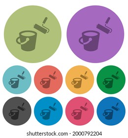 Paint bucket and paint roller darker flat icons on color round background