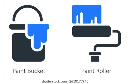 Paint Bucket and Paint Roller icon concept