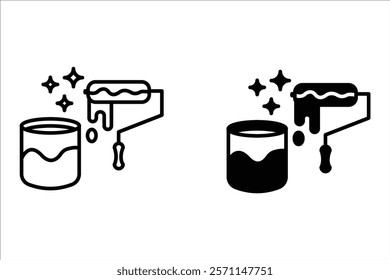 Paint bucket and paint roller icon set. Paint bucket icon