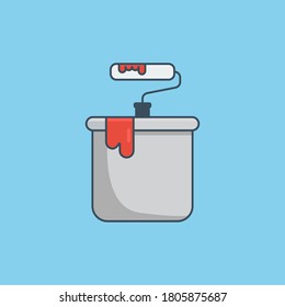 Paint bucket with roller. vector icon illustration