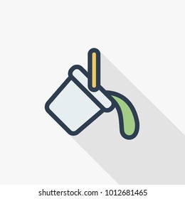 Paint Bucket thin line flat color icon. Linear vector illustration. Pictogram isolated on white background. Colorful long shadow design.