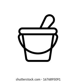 Umrissgrafik der Vektorillustration Paint Bucket. Kinderspielzeugsymbol.