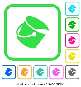 Paint bucket vivid colored flat icons in curved borders on white background
